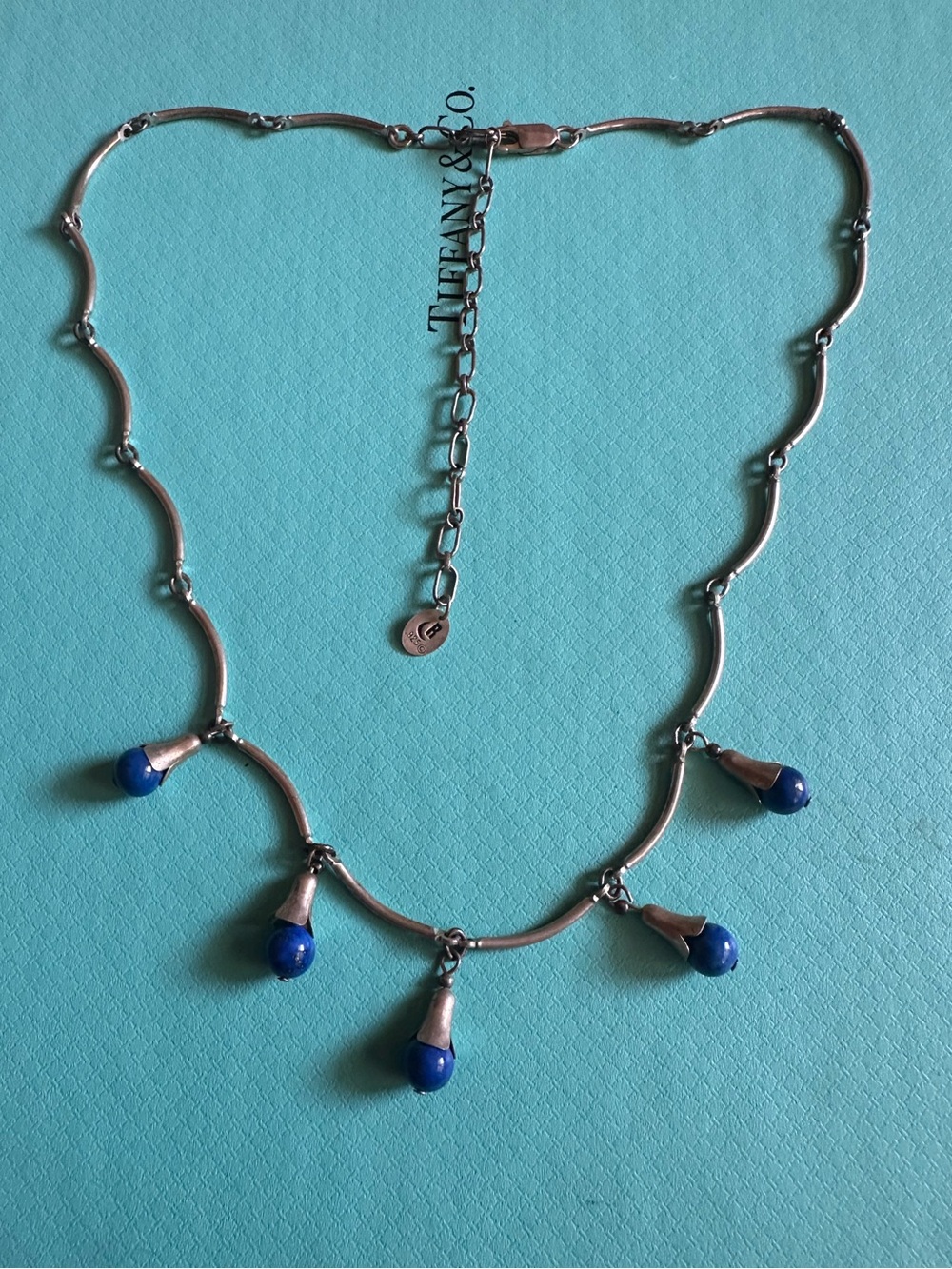 Vintage Sterling Silver Lapis Dangle Bead Necklace